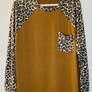 Plus size long sleeve t shirt animal print sleeves with brown zenana brand